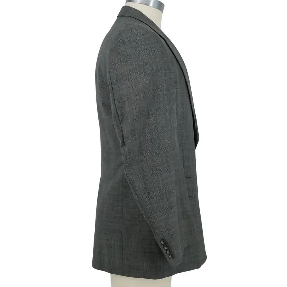 Hart Schaffner Marx Suit Mens 41R Gray Plaid Wool Pleated Cuffed Pants Vintage
